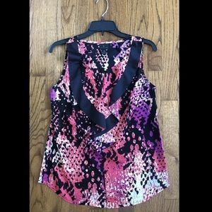 Worthington JCPenney Pink Peach Black Snake Print Ruffle Blouse Top Petite M